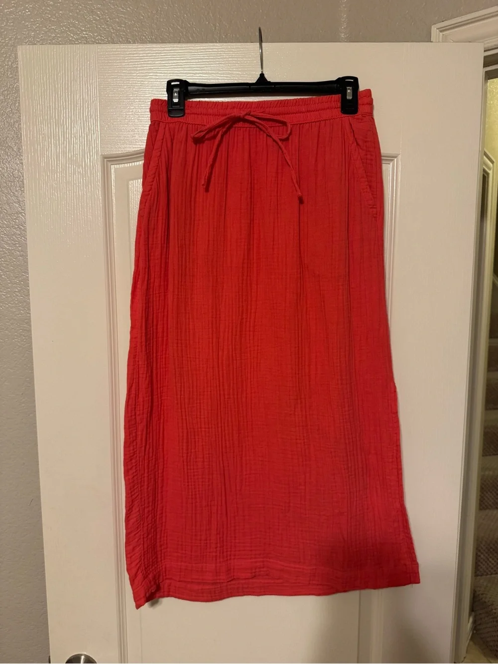 Coral Drawstring Midi Skirt